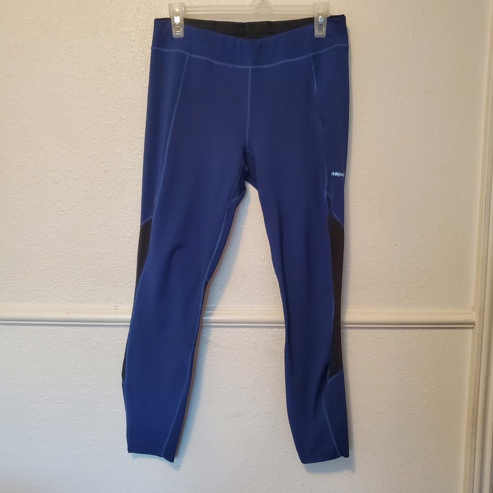 Patagonia Worn Wear Blue Black Colorblock Athletic Leggings Womens Large